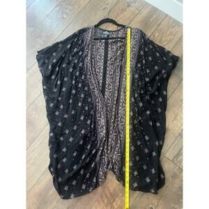 Kimono Short Sleeve Black Purple Paisley Pattern ANGIE Boutique Women Sz MED LG